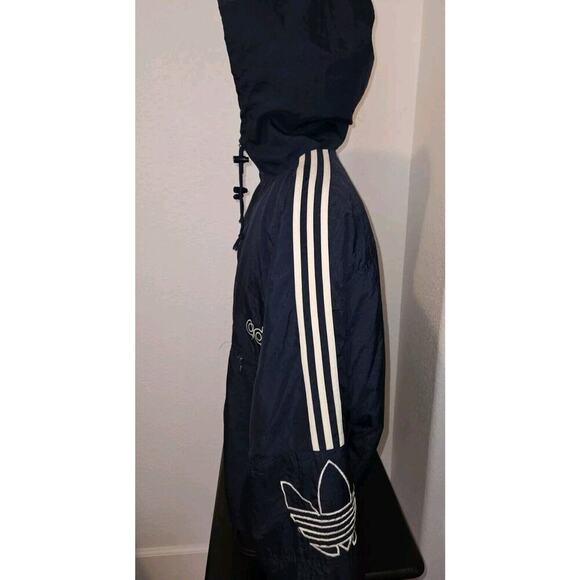 Vintage Adidas Jacket Mens L Blue Trefoil Logo Striped Full Zip Hooded Insulated - Picture 3 of 13